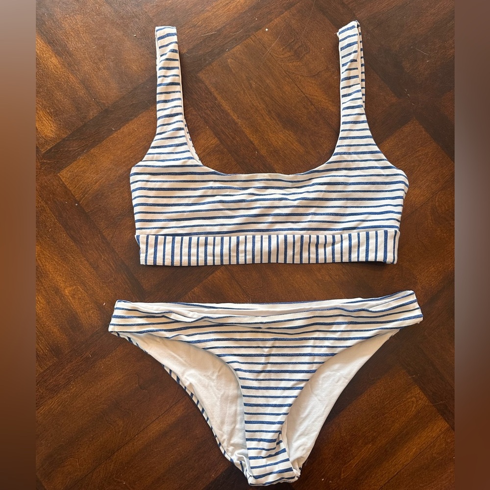 L*Space Blue and White Striped Bikini